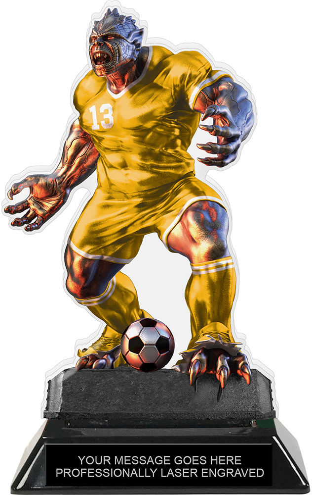 Beast Soccer Choose Your Number Acrylic Trophy - 7 inch Gold