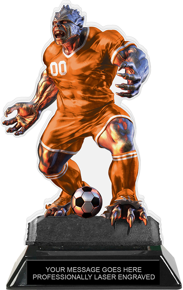 Beast Soccer Choose Your Number Acrylic Trophy - 7 inch Orange