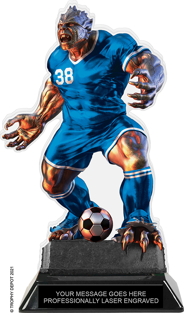 Beast Soccer Choose Your Number Acrylic Trophy - 8.5 inch Blue