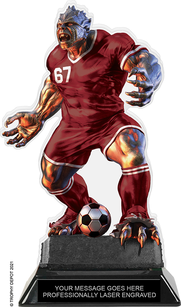 Beast Soccer Choose Your Number Acrylic Trophy - 8.5 inch Maroon
