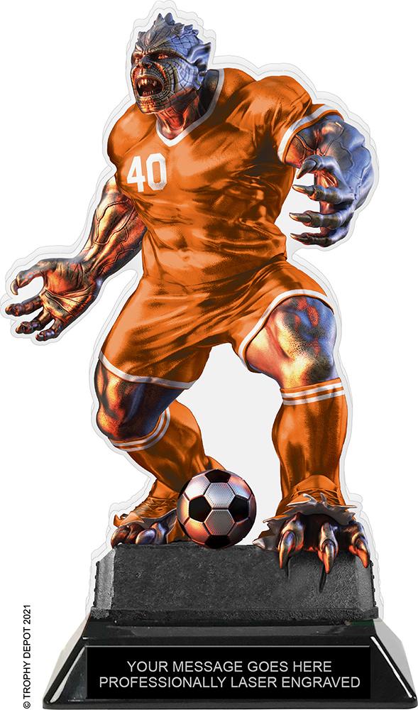 Beast Soccer Choose Your Number Acrylic Trophy - 8.5 inch Orange