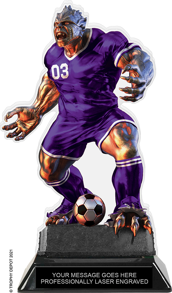Beast Soccer Choose Your Number Acrylic Trophy - 8.5 inch Purple