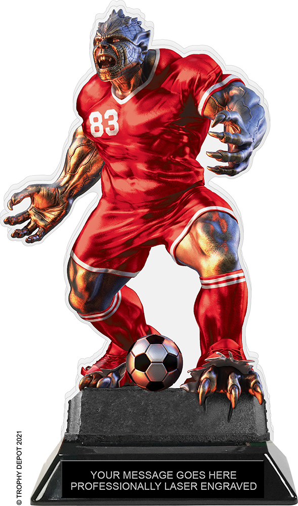 Beast Soccer Choose Your Number Acrylic Trophy - 8.5 inch Red