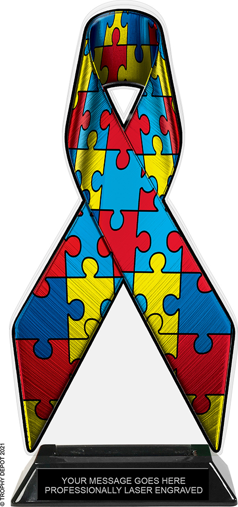 Autism Awareness Ribbon Colorix-T Acrylic Trophy - 10 inch