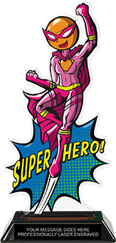 Ping Pong Female Super Hero Acrylic Trophy- 10 inch