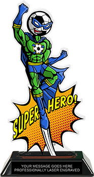 Soccer Male Super Hero Acrylic Trophy- 10 inch