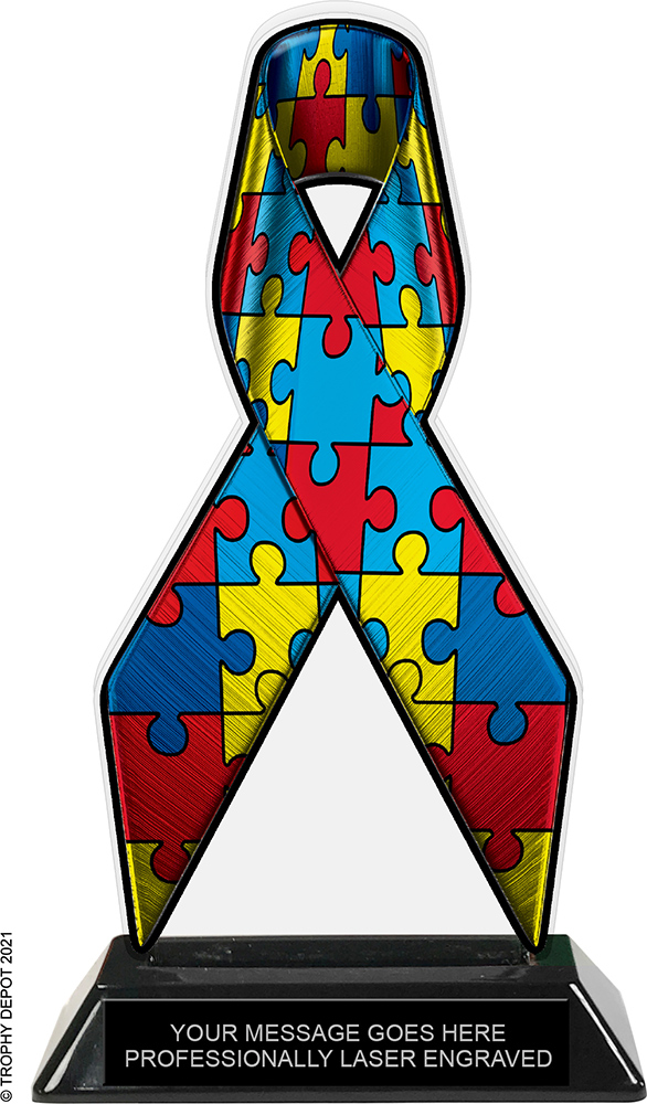 Autism Awareness Ribbon Colorix-T Acrylic Trophy - 8 inch