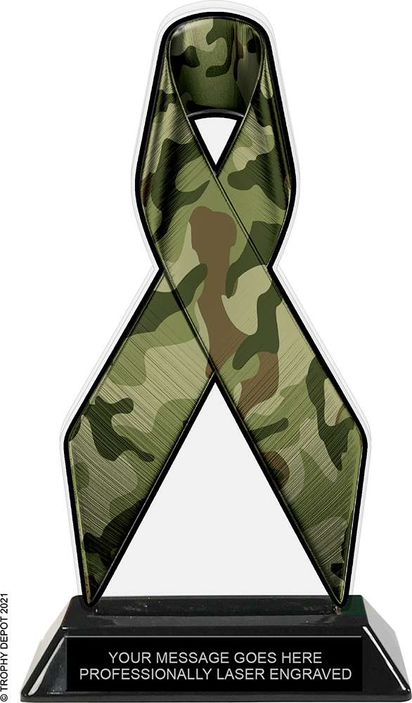 Camouflage Green Ribbon Colorix-T Acrylic Trophy - 8 inch