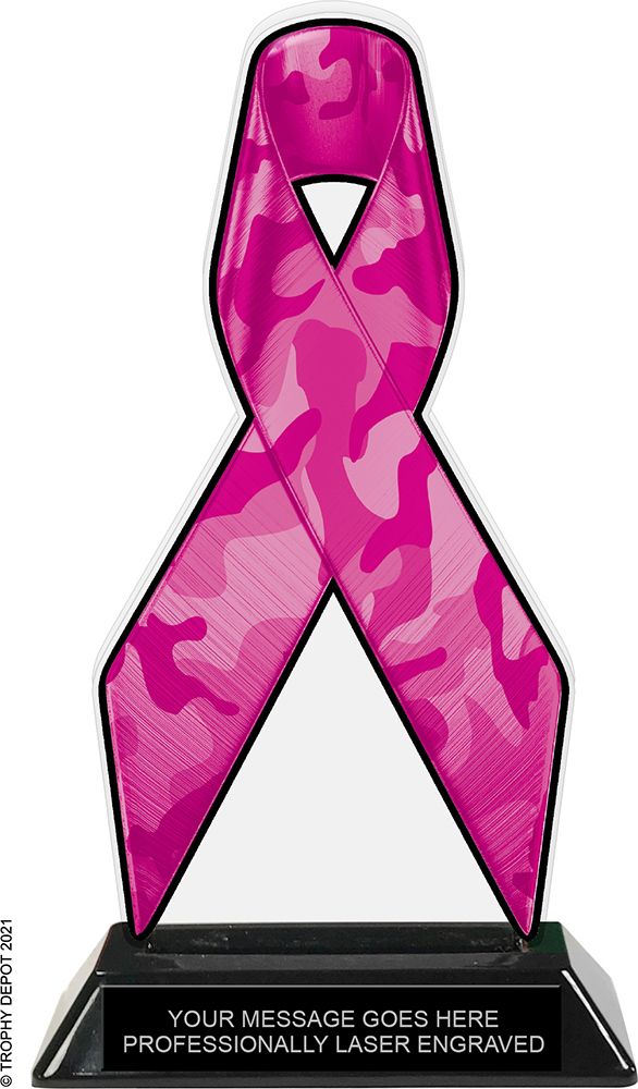 Camouflage Pink Ribbon Colorix-T Acrylic Trophy - 8 inch
