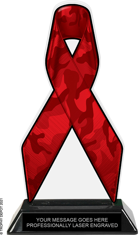Camouflage Red Ribbon Colorix-T Acrylic Trophy - 8 inch
