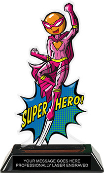 Ping Pong Female Super Hero Acrylic Trophy- 8 inch