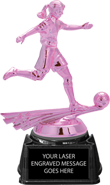Soccer Female Pink Metallic Trophy on Synthetic Regal Base