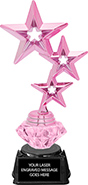 Triple Shooting Star Pink Metallic Diamond Riser Trophy on Synthetic Regal Base