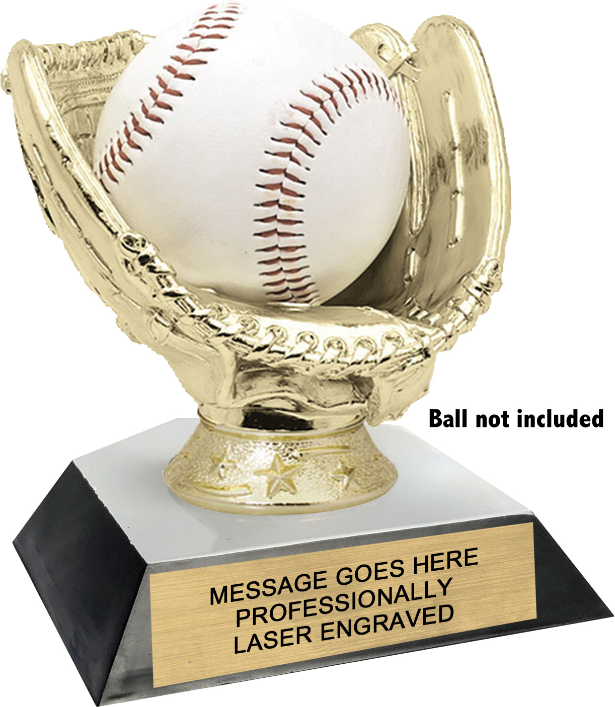 BASEBALL GLOVE STYLE BALL HOLDER PERSONALIZED TROPHY FREE ENGRAVING  BRIGHT GOLD 