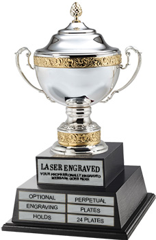 Silver Plated Cup Twin Tier Perpetual Trophy