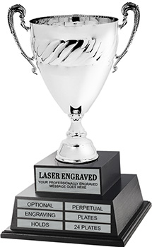 ENGRAVED FREE Silver  Cup Trophy 13.5" TALL WITH 2" LOGO Speedy Shipping 
