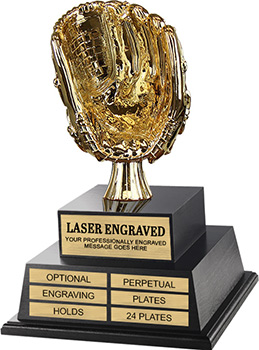 Gold Baseball Glove Twin Tier Perpetual Trophy