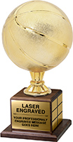 Full Size Gold Finish Basketball Trophy on Genuine Walnut Base