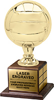 Full Size Gold Finish Volleyball Trophy on Genuine Walnut Base