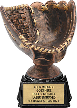 Bronze Decade Awards Baseball Glove Ball Holder Trophy 5 Inch Tall Game Ball Holder Award Engraved Plate on Request 