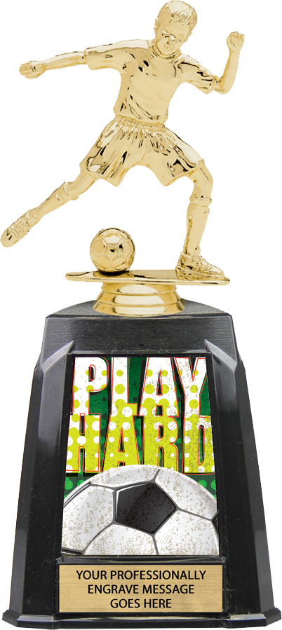 Soccer Male Exclusive Tri-Tower Trophy - 10 inch