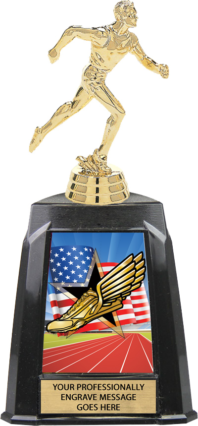 Track Male Exclusive Tri-Tower Trophy - 10 inch