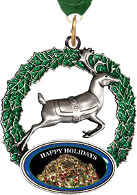 Custom Logo 3D Wreath & Reindeer Ornament with Neck Ribbon