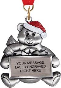 3D Christmas Bear Ornament with Neck Ribbon