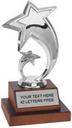 Silver Double Shooting Star Figure on Wood Base Trophy