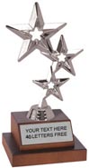 Silver Triple Star Figure on Wood Base Trophy