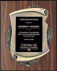 Antique Bronze Metal Casted Scroll on a Walnut Finish Plaque
