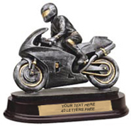 Motorcycle Road Racing Pewter Finish Resin Trophy