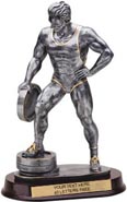 Weightlifter Lg. Plate in Hand Pewter Finish Resin Trophy - Male