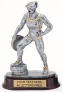 Weightlifter Plate in hand Pewter Finish Resin Trophy - Female